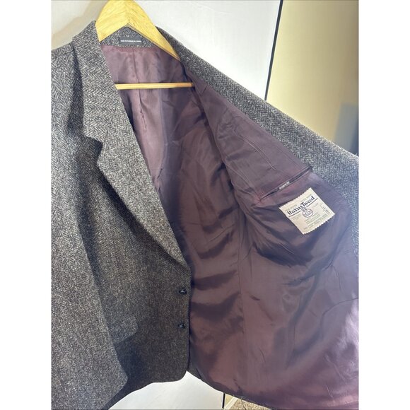 Harris Tweed Blazer 46L Men Hand Woven Scotland Gray Herringbone Wool - Picture 5 of 9